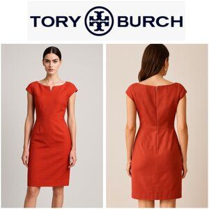 Tory Burch Rust Orange Sheath Dress Size 12 Wool Blend Cap Sleeve Knee Length
